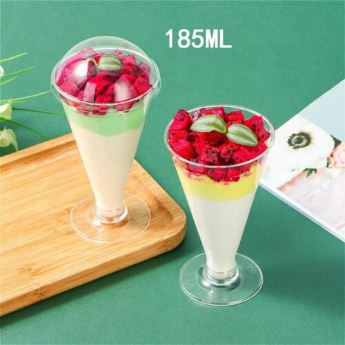 20pcs Net red transparent hard plastic cup creative goblet party favors Tiramisu cake cup 185ml wine cocktail glass with lid
