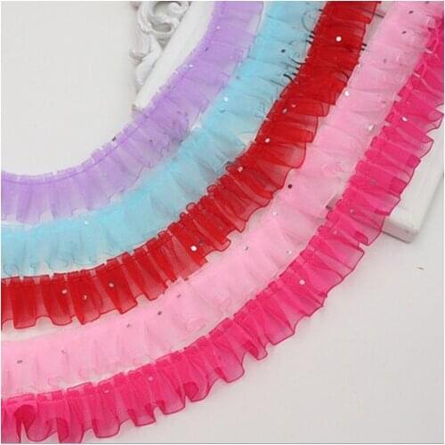 40Yards 2.5cm Organza Lace Gathered Pleated Trim Red Pink White Yellow Fabric For Wedding Dress
