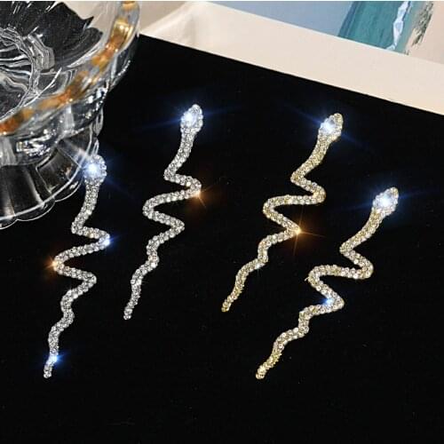 Shiny Snake Shape Rhinestone Dangle Earrings for Women Long Tassel Crystal Drop Earring Wedding Fashion Jewelry Gifts