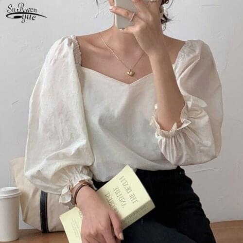 Blusa Casual Women Tops and Blouse 2021 Fashion Korean Blouse Women Sexy Puff Sleeve Autumn Shirts Chic New Lady Clothing 10165