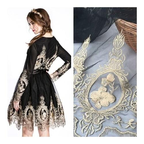 Bud silk gauze net material Gold embroidery The flame pattern Bilateral positioning