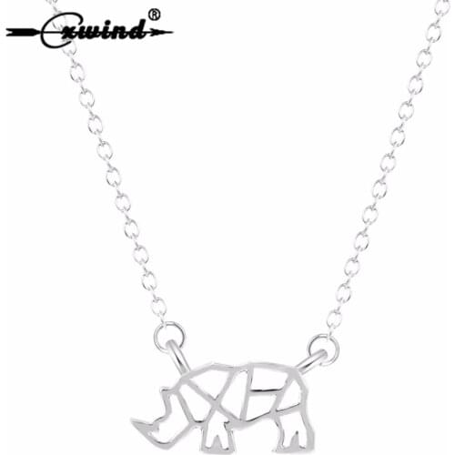 Cxwind RHINO RHINOCEROS OUTLINE SHAPED PENDANT NECKLACE for Women Charm Statement Necklaces Jewelry Collares bijoux femme