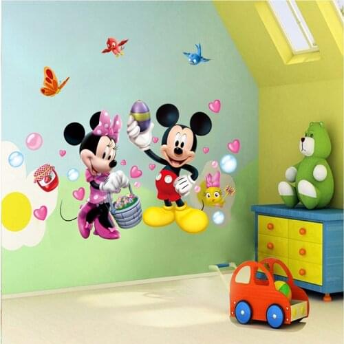 Disney Mickey Minnie Mouse Birds Wall Stickers For Kids Rooms Baby Gifts Home Decor Cartoon Wall Decals Pvc Mural Art Diy Poster