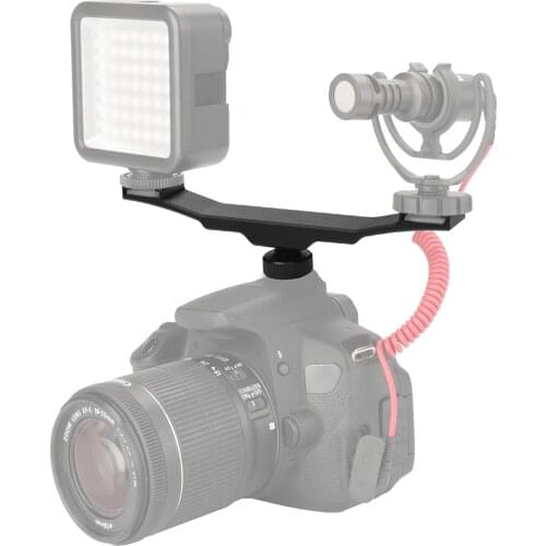 Double Hot Shoe Mount Extension Bar Dual Bracket With 1/4" Thread for DV DSLR Camera Smartphone Microphone LED Light