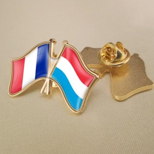 France and Luxembourg Crossed Double Friendship Flags Lapel Pins Brooch Badges