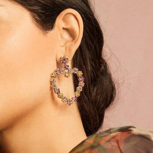 Itenice 2020 Spring Colorful Crystal Statement Earrings Magnolia Heart Flower Dangle Drop Earrings Bridal Rhinestone Jewelry