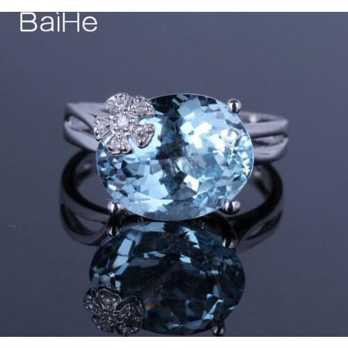 BAIHE Sterling Silver 925 7.6ct Oval Natural Blue Topaz Flawless Engagement Wedding Women Trendy Gift Blue Topaz Ring