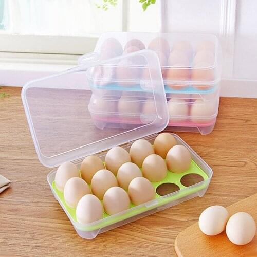 Egg Storage Box Egg Tray Containers Kitchen Refrigerator 15 Grids Eggs Plastic Dispenser Airtight Fresh Preservation Storage Box