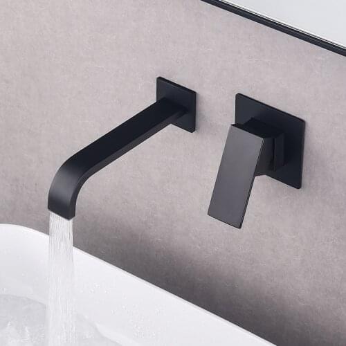 Matt Black/Chrome Bathroom Wall Mounted Faucet Quality Brass Waterfall Basin Water Mixer Single Handle Square Tap
