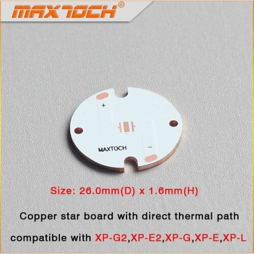 MAXTOCH Copper MCPCB Cree XPG XPG2 XPE XPE2 XPL XP-G XP-G2 XP-E XP-E2 XP-L 26mm x 1.6mm Direct Thermal Path Copper Star