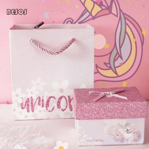 Fashion Dreamly Unicorn Glitter Gift Box Childrens Day Party Wedding Ring Jewelry Candy Cardboard Paper Gift Bag Gift Box