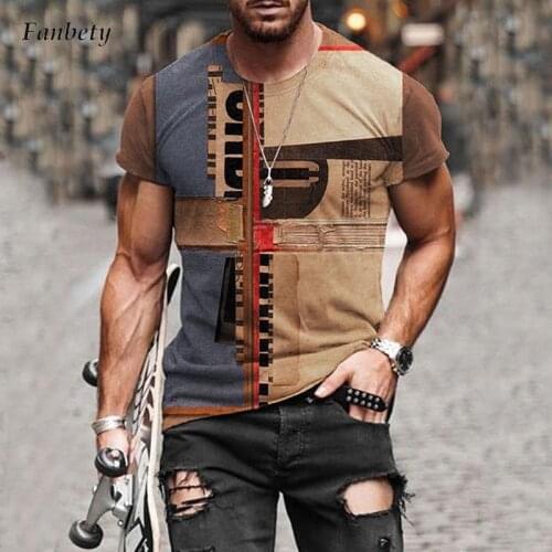 Fashion Slim Tops Streetwear Men Clothing Casual O-Neck T-Shirt Tracksuits Slim Tops Pullover Pattern Printed Short Sleeve Shirt