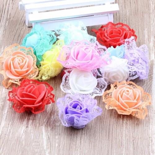 New 30 pcs/lot 4CM Artificial Mini PE Foam Lace Rose Flowers Head DIY Decorative Wedding Decoration Simulation Fake Flowers
