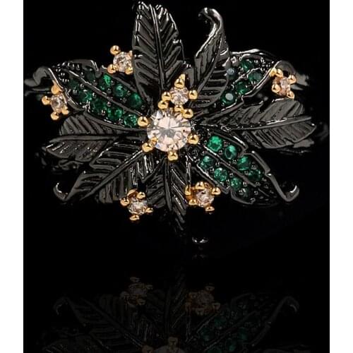 New Color Coconut Tree Creative Summer Holiday Style Slightly Inlaid Crystal Flower Two-tone Ring Luxury Ladies Engagement Ring