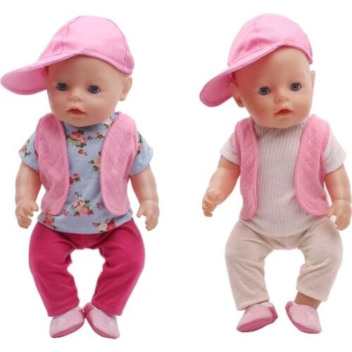 43 Cm Boy American Dolls Clothes 3Pcs/SetCasual Pink T-shirt Suit Vest Pants Born Baby Toy Accessories 18 Inch Girls f238