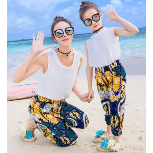 Parent-child wear womens summer dress T-shirt summer new beach holiday beach lovers fashion fashion pants cool and comfortable