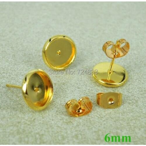 10pcs Gold Color Stud Earring Base 6mm Resin Cameo Cabochon Bezel Settings DIY Post Pin Earrings Findings Brincos