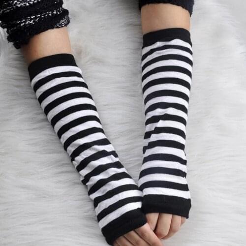 Fashion Women Long Gloves Striped Fingerless Long Gloves Ladies Stretchy Womens Sexy Knitted Wrist Arm Warmer protection Sleeve