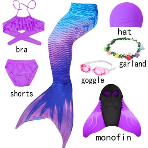 Halloween 7PCS/Lots Girls Dress Women Swimsuit Flipper Mermaid Tail Holiday Swimming With Fin Children Party Cosplay 3-12Y