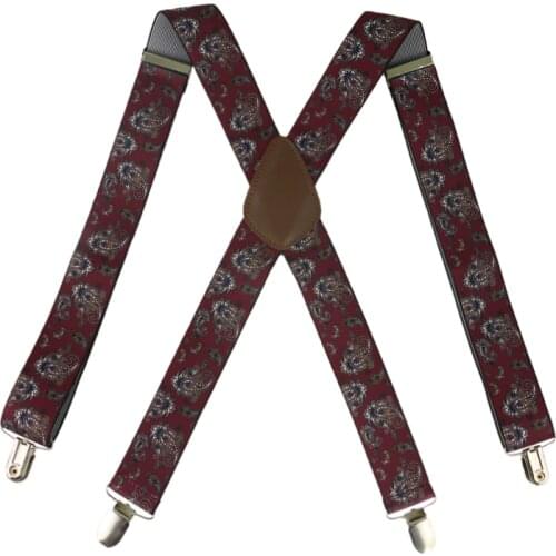 Winfox Mens Suits Elastic Braces Women Suspenders Strap Adjustable Braces Paisley Suspenders