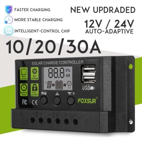 30A 20A 10A 12V 24V Auto PWM Solar Charge Controller With LCD Dual USB 5V Output Solar Cell Panel Regulator PV Home