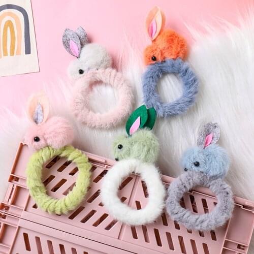 New Girls Cute Plush Rabbit Scrunchie Cartoon Kids Ponytail Holder Hair Bands Sweet HeadbandRubber Band Fashion Hair Accessories