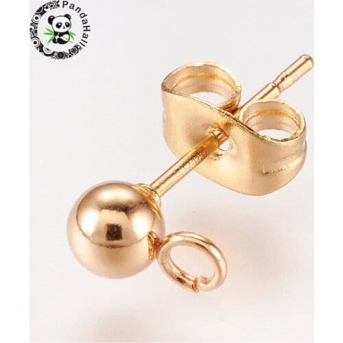 Stud Earrings For Jewelry Making 304 Stainless Steel Earrings Stud Components Golden 7x4mm Hole: 2mm pin 0.7mm PANDAHALL 50pcs