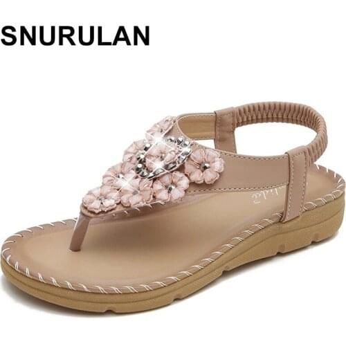 SNURULAN 2021 Summer New Style Bohemian Ethnic Thick-soled Sandals Women Rhinestone Pattern Outdoor Fashion Casual Sandals Women