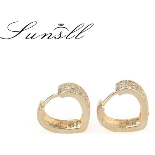 SUNSLL Gold copper white cubic zirconia heart earrings ladies fashion party simple jewelry earrings gifts