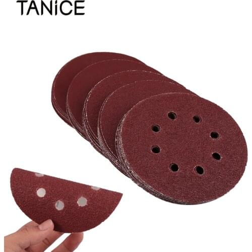 TANiCE 50Pcs 125mm 5" Sanding Disc Pads 40-180 Mix Grit Sander 8 Hole Sandpaper Sander Sheets Grit Paper For Adhesive Discs