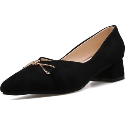 Pointed Toe Soft Leather Square heel High heels pumps women shoes Simple Office Comfortable Wild Shallow female shoes U14-24