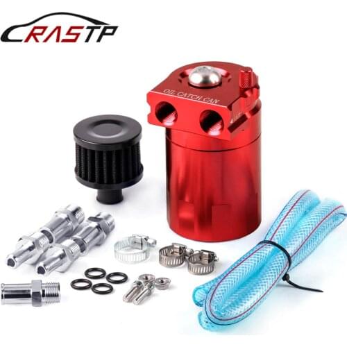 Universal Baffled Oil Catch Can/Tank/Reservoir Tank with Breather Filter Aluminum Fuel Tanks Red RS-OCC009