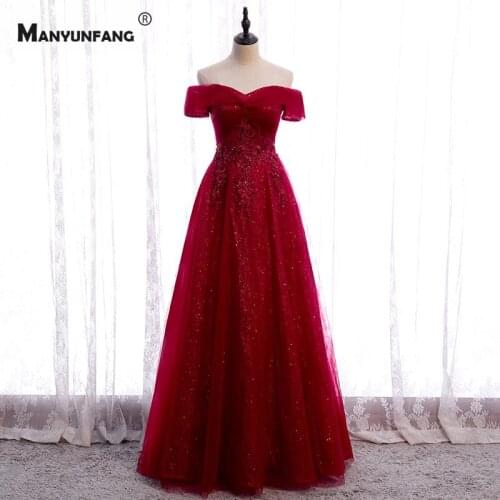 100% Real Boat Neck Embroidery Appliques Tulle Evening Party Gown Custom Made Off the Shoulder Lace Up Back A-Line Wedding Dress