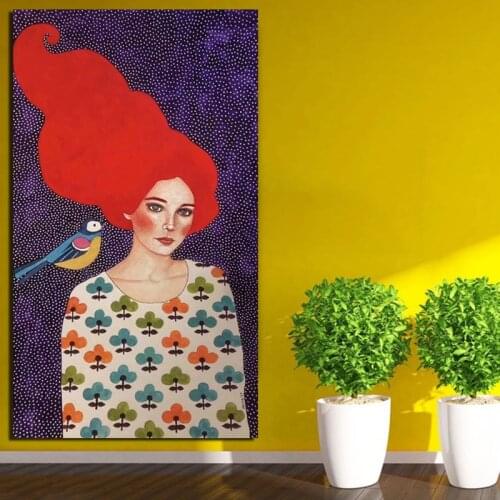 Poster Vintage Red Hair Girl Canvas Painting Print Living Room Home Decoration Modern Wall Art Oil Painting Posters Picture Art
