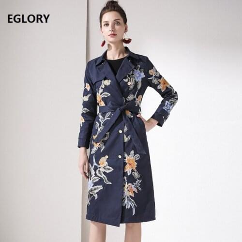 High Quality Womens Coat 2019 Autumn Winter Casual Overcoats Women Exquisite Embroidery Double Breasted Coat Windbreaker XXL