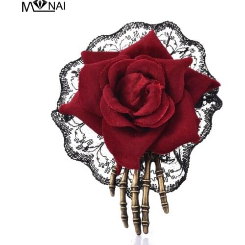 Steampunk Rose Hand Skeleton Hair Clip Gothic Halloween Hair Styling Double Use Brooch Pin Lace Hair Accessories Punk