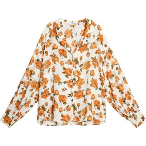 Yellow floral shirt female design sense niche retro Hong Kong-style long-sleeved chiffon top 2021 new Spring and Autumn thin