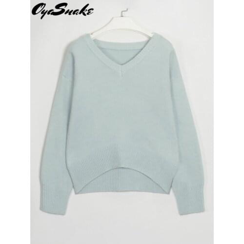 Oyasnake V Neck Sweaters Women Pullover Femme Jumper Simple Style New Ladies Solid Soft Knitwear Top Autumn Winter