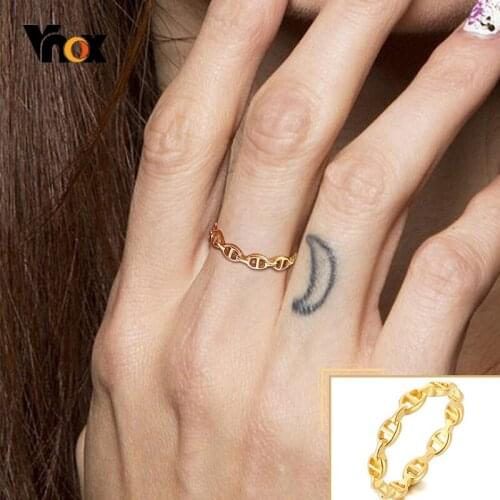 Vnox 3mm Anchor Link Flat Mariner Chain Rings for Women, Gold Color DNA Shape Finger Band, Elegant Chic Metal Party Jewelry