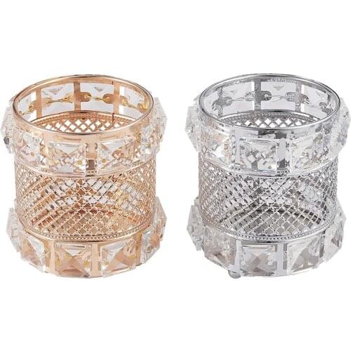 2 Pcs Cosmetic Brush Storage Bucket Crystal Makeup Brush Storage Bucket Pens/Pencils Holder,Golden & Silver