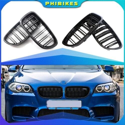 2Pcs Gloss Car Front Grille Wide Kidney Grille Grill For BMW 5 Series F10 F18 2010-2017 Front Bumper Grille