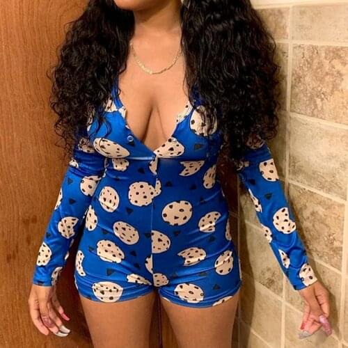 2020 Cartoon Cookies Sexy Onesie For Adults Women Pajamas Pyjamas Sleepwear Onesie Women Short Romper Jumpsuit Bodysuit