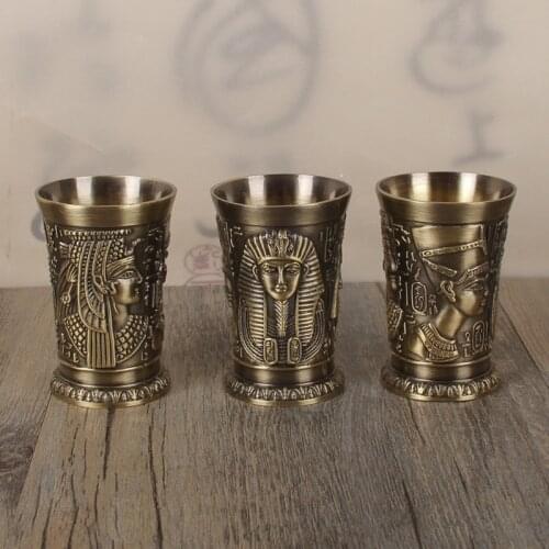3 Pcs/Lot Egyptian Pharaoh MugMyth Retro Copper Cup Bronze 3D Relief Wine Liquor Spirit Shot Glass Cleopatra Ramese Antique Mug