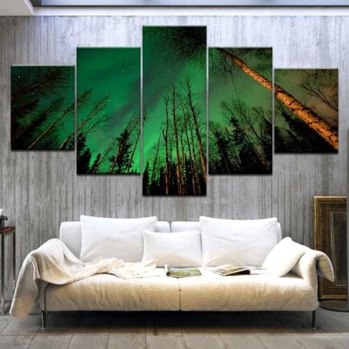 5 Panel HD Print Forest green light star Landscape wall posters Print On Canvas Art Painting For home living room decoration
