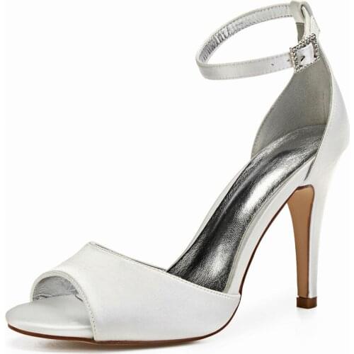 High Heels Satin Women Bridal Shoes Peep Toe Ankle Buckle Strap Stiletto Heels Prom Evening Formal Party Dress Sandals