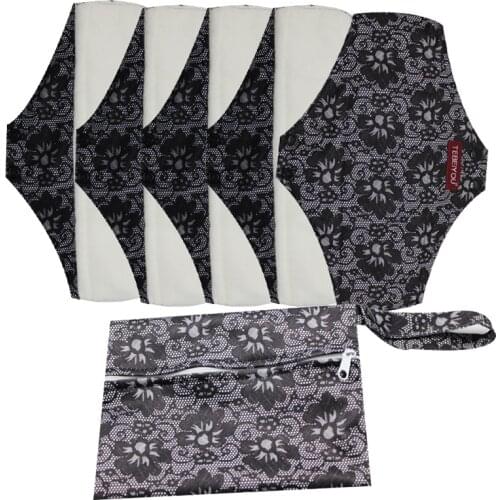 Good Quality Mama Cloth Pads Bamboo Washable Sanitary Napkins 5 PCS WITH one bag