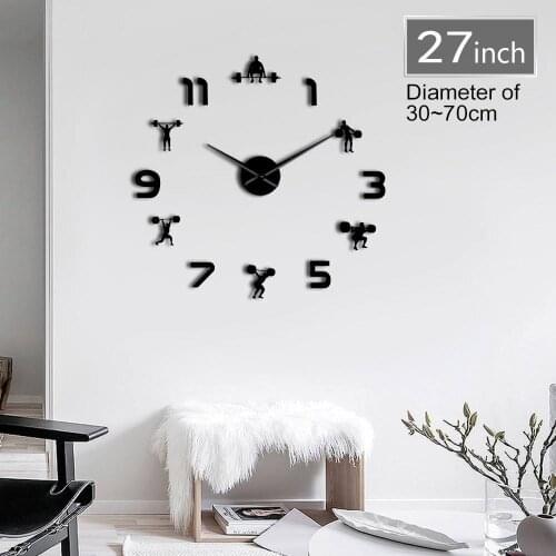 Frameless Giant Wall Watch 3D Mirror Wall Sticker 1Piece Weightlifting Fitness DIY Large Wall Clock Powerlifting Bodybulding