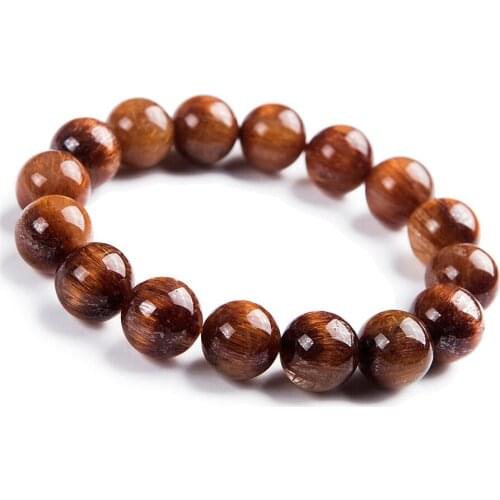 Natural Genuine Copper Needle Rutilated Quartz Fashion Round Beads Jewelry Women Bracelet 12mm