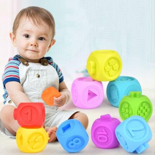 Baby Grasp Toy Soft Rubber Vinyl Embossed Building Blocks 3D Touch Hand Balls Baby Massage Rubber Teethers Squeeze Toy Gift