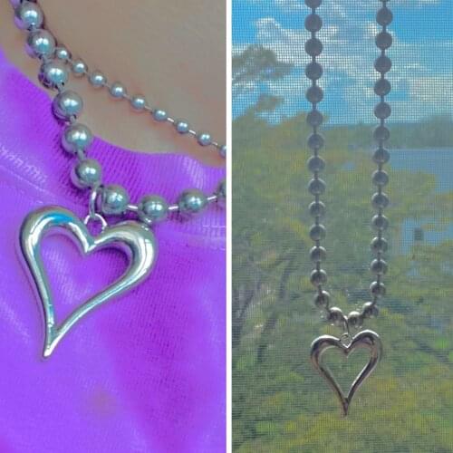 European and American hollow love pendant necklace with men and women fashion hip-hop couple silver retro jewelry neck chain